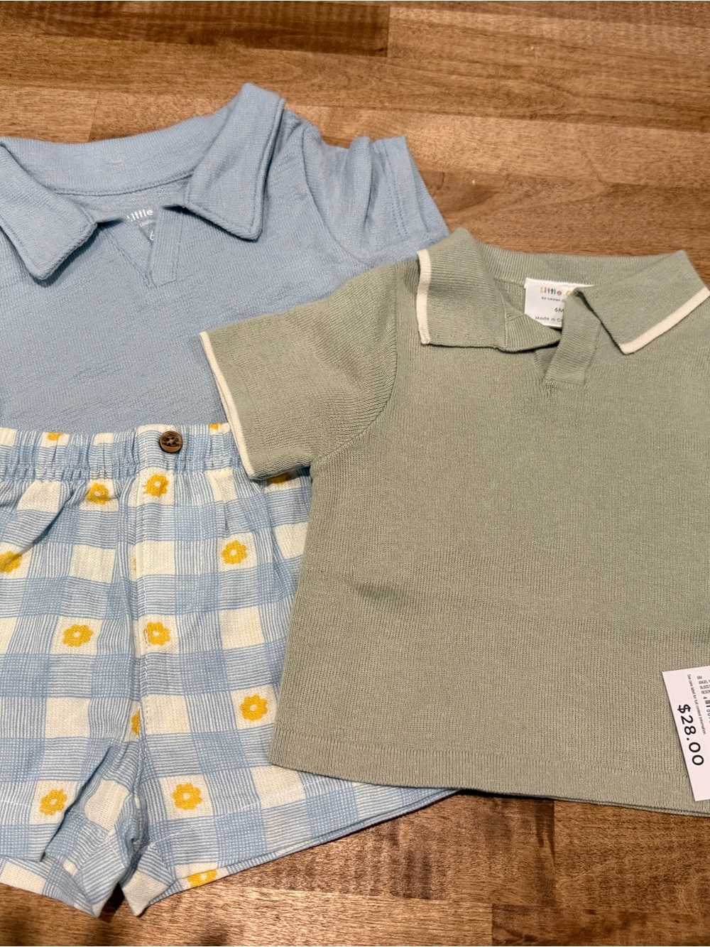 Little English Sage Green Knit Polo Top with White Trim - Kids